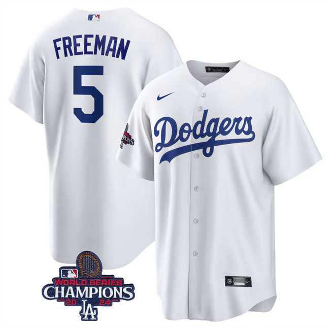 Men%27s Los Angeles Dodgers #5 Freddie Freeman White 2024 World Series Champions Cool Base Stitched Baseball Jersey->los angeles dodgers->MLB Jersey